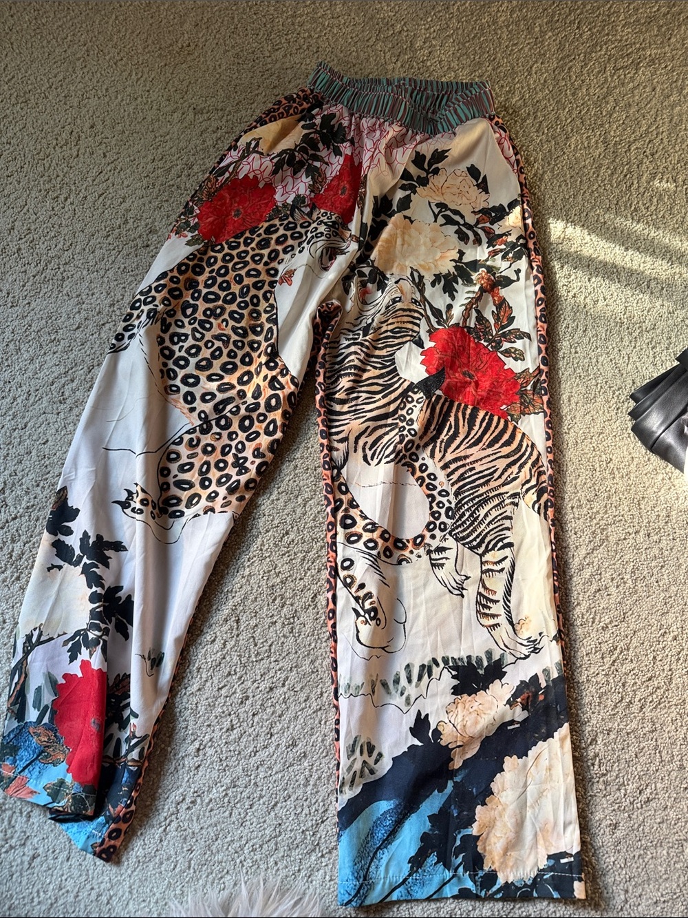 ME Makeover Essentials Floral & Tiger Wide-Leg Pants in Red, Black, Cream
